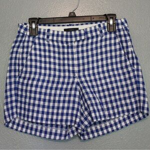 J Crew Blue White Gingham Check Lightweight Linen shorts Size 0